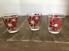 Vtg 3pc Jelly Jar 8-ounce Glasses, Flower Power/Red and White 1970s picture