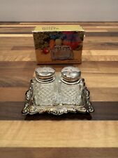 Vintage Small Glass Salt and Pepper Shakers with Silver Plated Tray Hong Kong picture