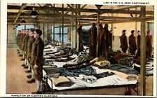 Vtg Life in US Army Cantonment Inspection of Sleeping Quarters Military Postcard picture