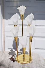 Vintage Hollywood Regency Style 6 Stem Brass Calla Lily Flower Table Lamp picture