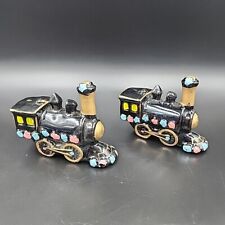 Vintage Red Ware Hand Painted TRAIN Locomotive 3” Salt & Pepper Shakers Japan picture
