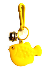Vintage 1980s Plastic Charm Yellow Puffer Fish Googly Eye Necklace Clip On Retro picture