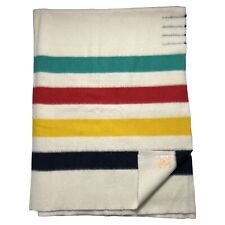 Vintage 70s Hudson Bay 4 Point Wool Blanket Flat Woven 90
