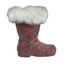 Realistic Santa Boot Glitter Faux Fur Trim Centerpiece Mantle Christmas Display picture