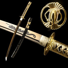 30'' Japanese Sword Wakizashi 1095 Carbon Steel Gold Blade Sharp Full Tang picture