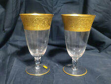 Pair Glastonbury Lotus Georgian Gold-Encrusted Crystal Wine/Water Glasses 6.75