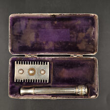 1911 Gillette Silver ABC Pocket Edition Open Comb Razor & Basket Weave Case picture