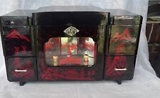 Asian Dancing Geisha 6 Compartment Back/Red Lacquer Musical Jewelry Box w/Key picture