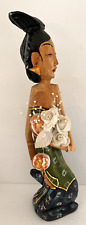 Asian Lady Hand Carved & Painted  with Flowers 14