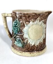 Antique Majolica Pitcher With Large Sunflower Decoration and Unique Oval Shape picture