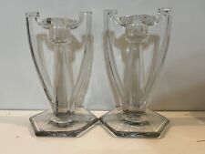 Vintage EAPG Pair of Clear Art Glass Chippendale Candlesticks picture