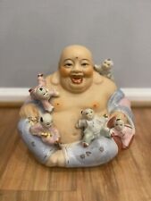 Vintage Porcelain Chinese Happy Budda with Children Hanging on him picture