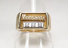 Vintage 1980s Monsanto Agriculture 10K Gold Diamond Mens Award Ring Sz 9.75 picture