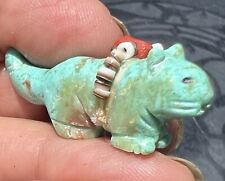 Vtg Zuni Hand Carved Turquoise Fetish Cat w/ Beads - Annette Tsikewa picture