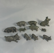 Vintage Pewter Pig Mini Figurines Animals Lot Of 11 picture