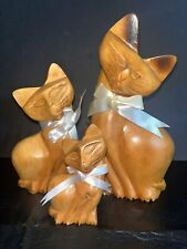 Hand Carved Wood Cat Family Figurines 8 1/2