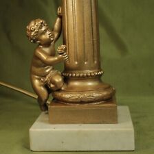 ANTIQUE LAMP STAND WITH CHERUB PUTTI ON MARBLE BASE working condition c1900 picture