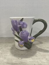 Teleflora Vase Large Purple Tulip Cup Hand Painted  Embossed 6