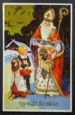 Postcard Vintage Christmas Santa St. Nicolas Staff Toys Presents Kids picture