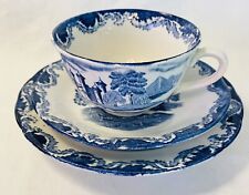 RARE Blue Willow Teacup Saucer Cake Plate Set Rorstrand Bengali Sweden picture