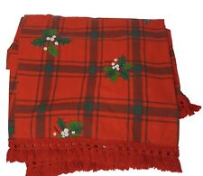 Vintage Red Holly Christmas Tablecloth With Tassel Trim Homemade  Rectangular picture