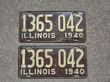 Vintage 1940 Illinois license plate pair 1365-042 Original Brown Cream Paint DVM picture