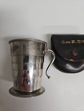 Antique Collapsible Traveling Silver Cup With Leather Case Dunn M Mills  picture