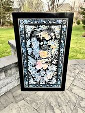 VTG Korean Chinoiserie Mother Of Pearl Inlay, Peacock Low Folding Table 48x30” picture