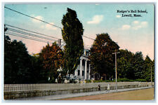 Rodger's Hall School Street Trees Scene Lowell Massachusetts MA Antique Postcard picture