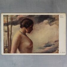 Sfinx Witch Nude Sphinx with Blue necklace. Profile. Antique postcard 1909s🦇 picture