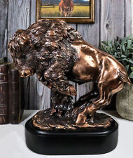 Ebros Western Large Angry Charging Bison Statue in Bronze Electroplated Finish picture