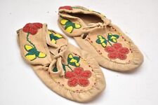 Antique PAIR OF BEADED Native American SANTEE SIOUX Plains Indian MOCCASINS VTG. picture