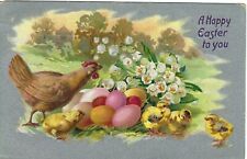Happy Easter Baby Chicks Eggs Embossed Tucks Vintage Antique Postcard 1909 picture
