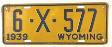 Wyoming 1939 License Plate Vintage Trailer Tag Carbon Co Man Cave Collector Pub picture
