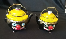 Vintage Thames Redware Clown Face Teapot Salt & Pepper Shakers Japan *UNUSED* picture