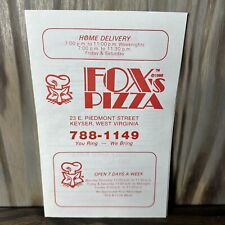 Fox's Pizza Restaurant Menu VINTAGE Keyser, West Virginia picture
