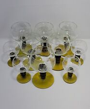 1960s Smokey Amber Roemer Style Etched Glass Set Of 6-Wine/4-Cordial RARE COLOR picture