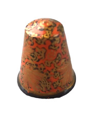 Vintage Wood Wooden Hand Painted Paisley Sewing Thimble From India picture