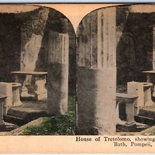 c1900s Pompeii, Italy House of Tretlomo Marble Table Litho Photo Stereo Card V11 picture