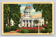 c1939 Linen Postcard Fresno CA California County Courthouse picture