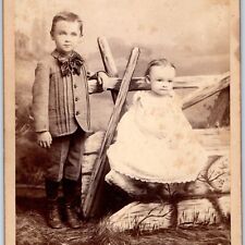 c1880s York, PA Adorable Little Boy & Baby Girl Cute Cabinet Card Photo Kids B19 picture