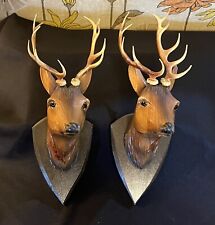 Vintage Carved Wood Deer Head On Plaque SET OF 2 picture