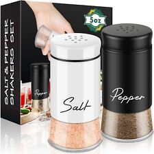 Salt Pepper Glass Shakers Set 5 oz Clear Glass Bottom Stainless Steel Lid Kitche picture