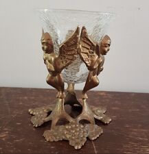Vintage Brass Angel Candle Holder With Crackle Glass Bowl, Cherub Stand, Holiday picture