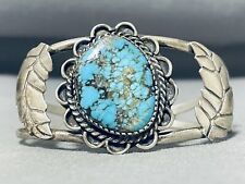 EXCEPTIONAL VINTAGE NAVAJO SPIDERWEB TURQUOISE STERLING SILVER BRACELET picture