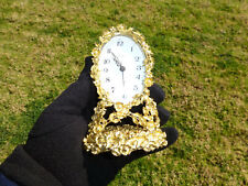 Antique German Gold Gilt Brass Mantel Alarm Clock Serviced Cleaned (Watch Video) picture