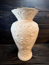 Lenox Georgian Large Ivory Vase Embossed Scroll Design Gold Trim 15 3/4” Tall picture