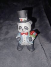 Porcelain Bisque Panda Bear Vintage BC Bronson Bear Figurine Top Hat Flowers picture