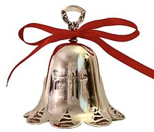 2001 Towle Christmas Bell Ornament Engraved Silver Plated Christmas Tree Cut Out picture