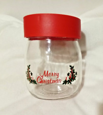 Merry Christmas Glass Canister Candy Jar Holly Leaves With  Red Lid picture